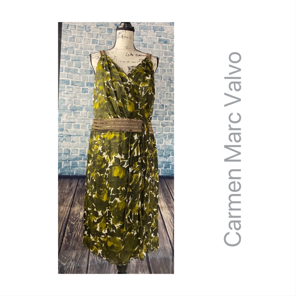 Carmen Marc Valvo 12/14 Olive Green Party Dress
